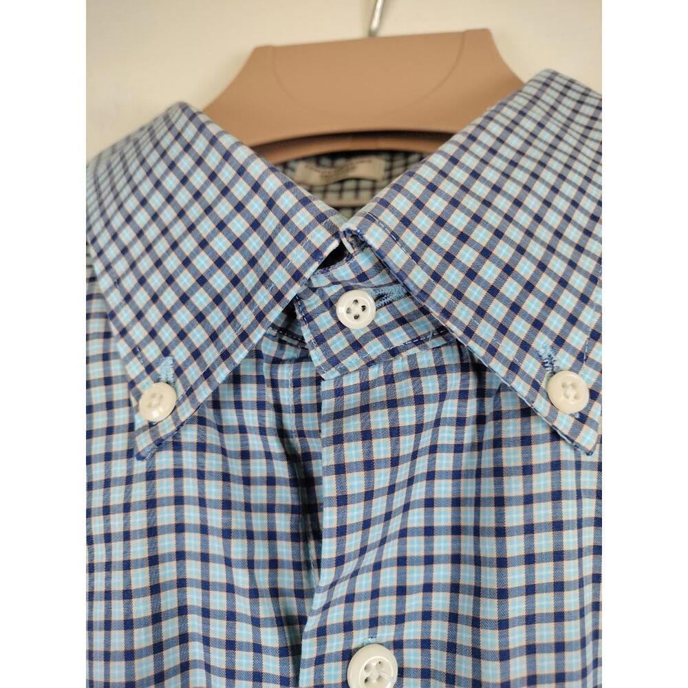 Peter Millar Crown Finish Shirt‎ Mens 2XL Blue Gingham Check Cotton Button Down